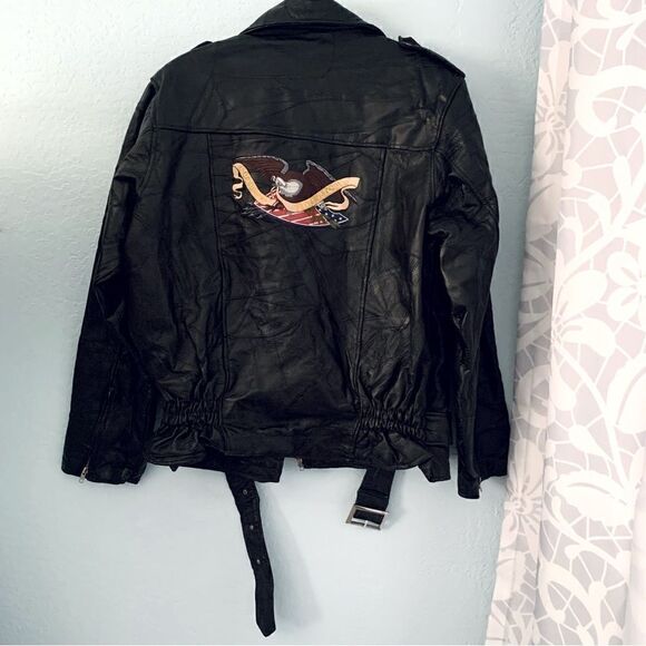 Vintage
Black Leather Patched God Bless America Motorcycle Jacket Size Medium - Picture 11 of 16